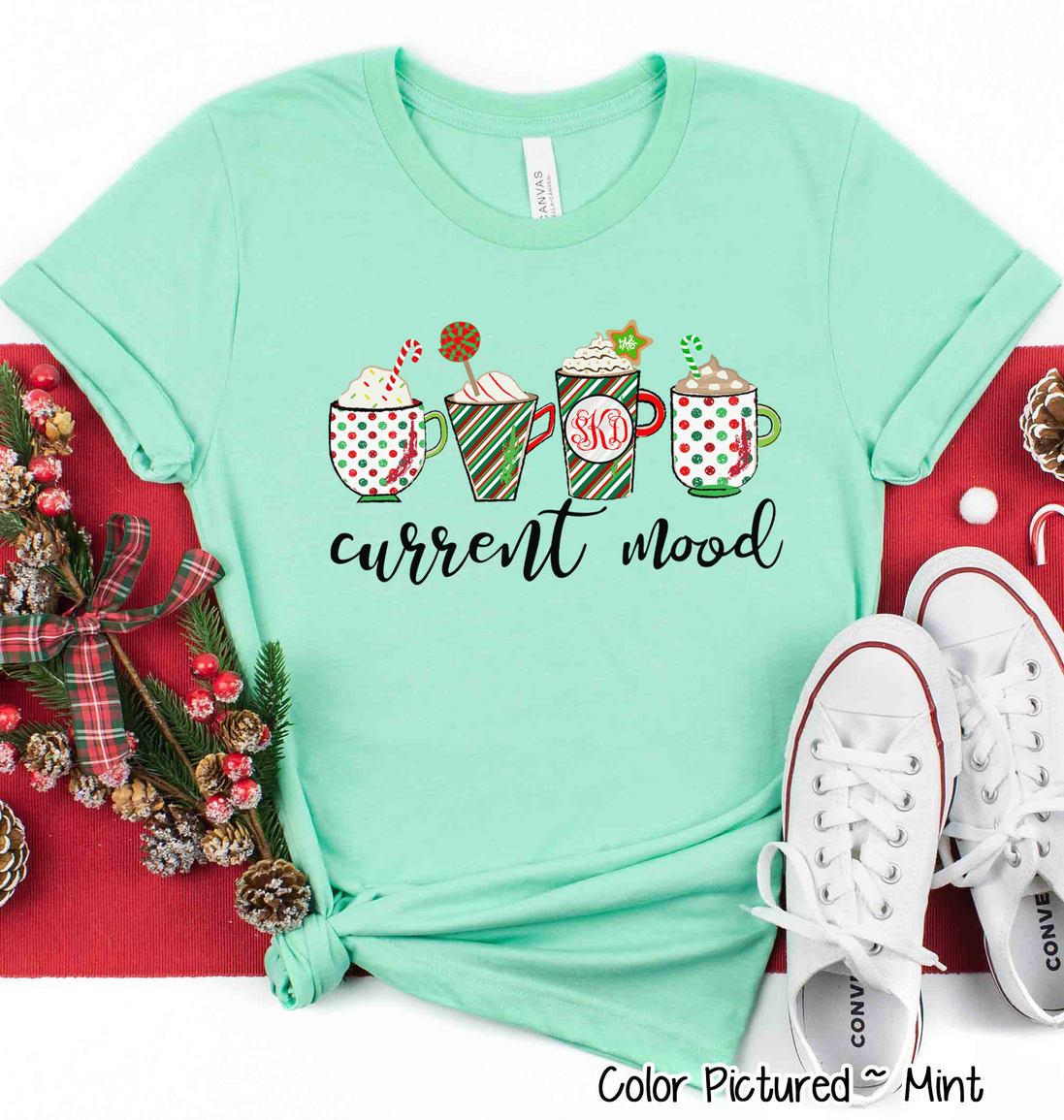 Monogrammed Coffee Latte Current Mood Christmas Tee