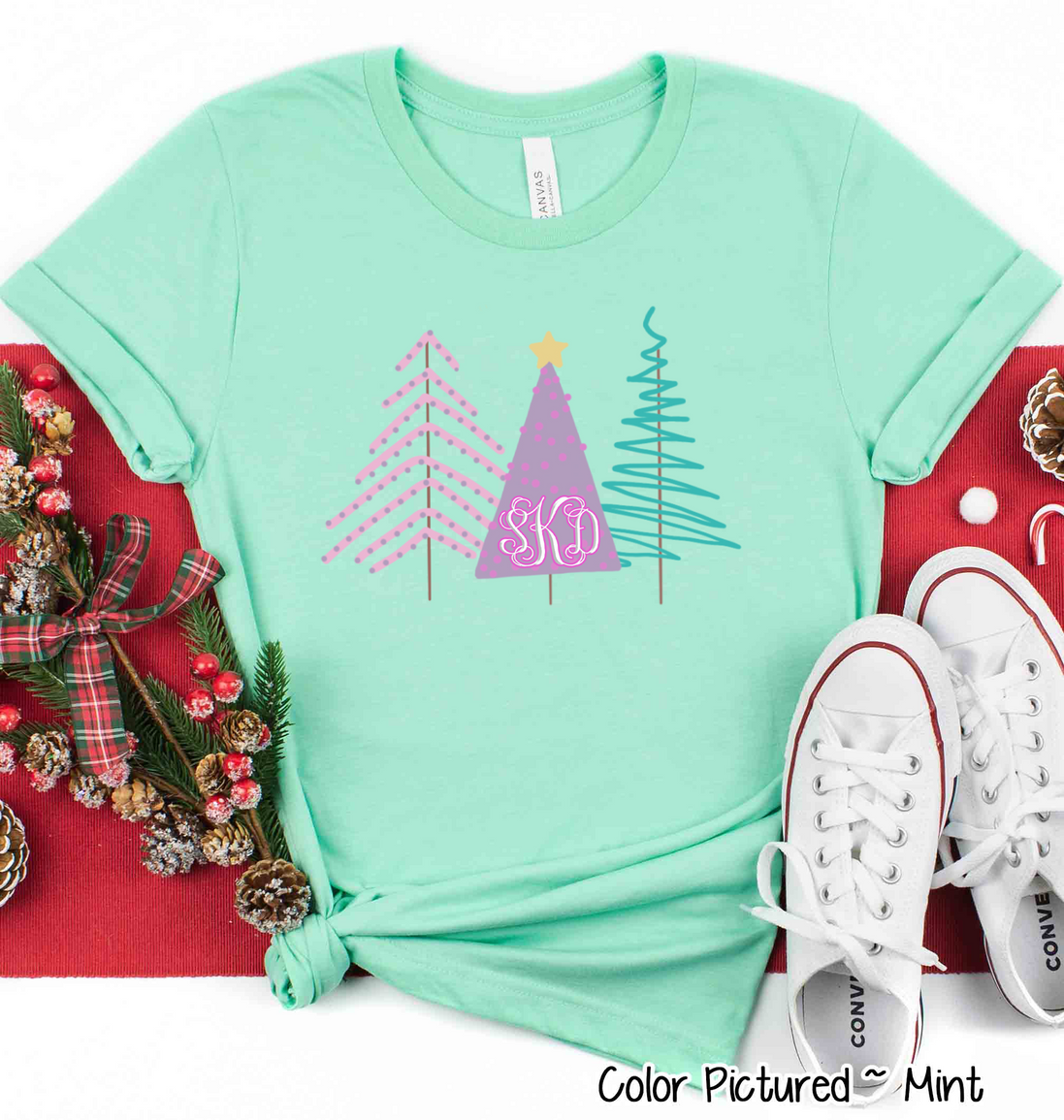 Monogrammed Modern Pastel Christmas Tree Tee