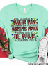 She is clothed in Buffalo Plaid Christmas Movie Tee