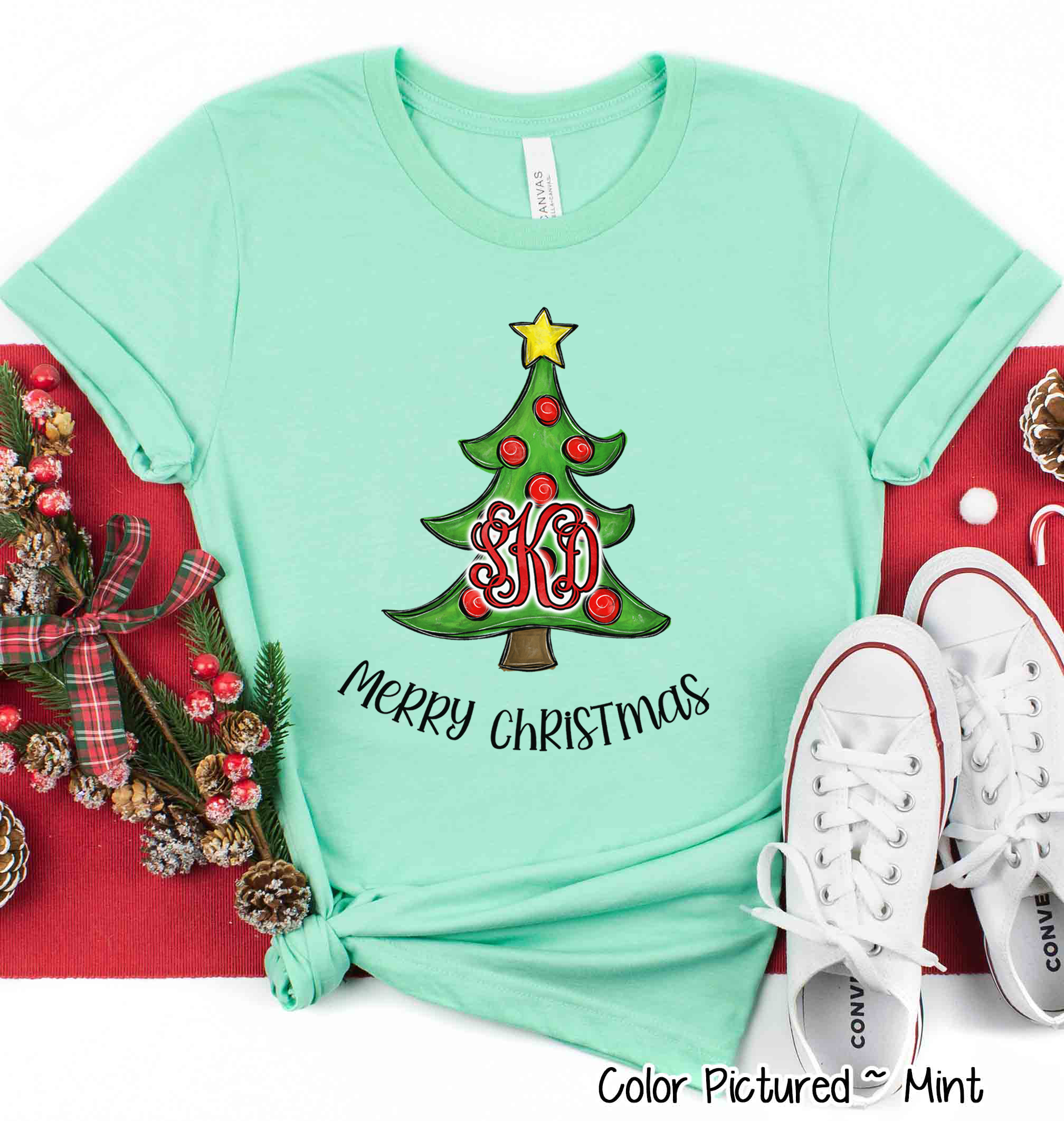 Monogrammed Christmas Tree Tee