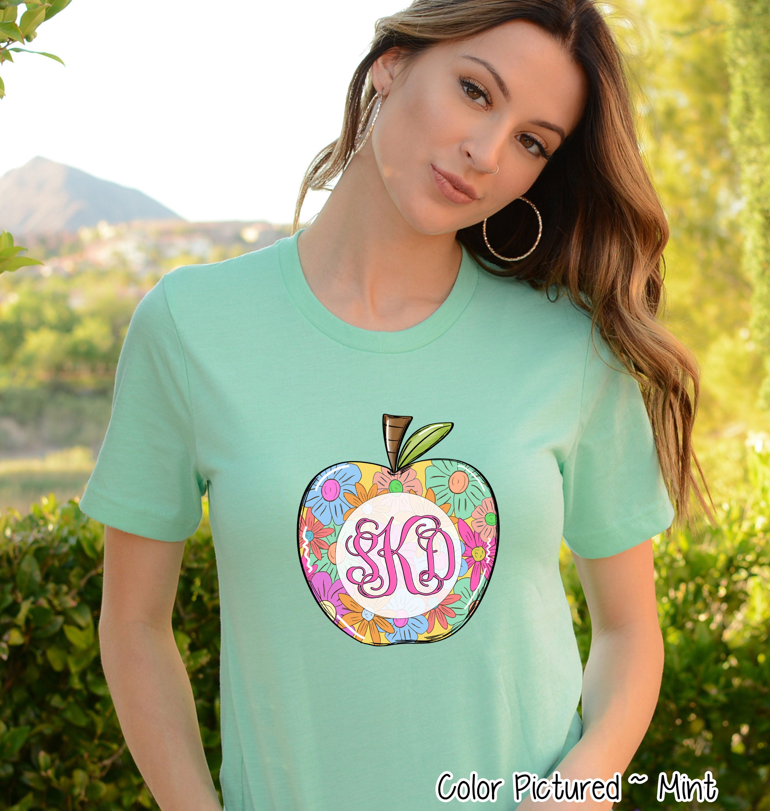 Monogram Floral Apple Back To School Tee