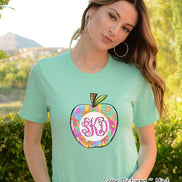 Monogram Floral Apple Back To School Tee