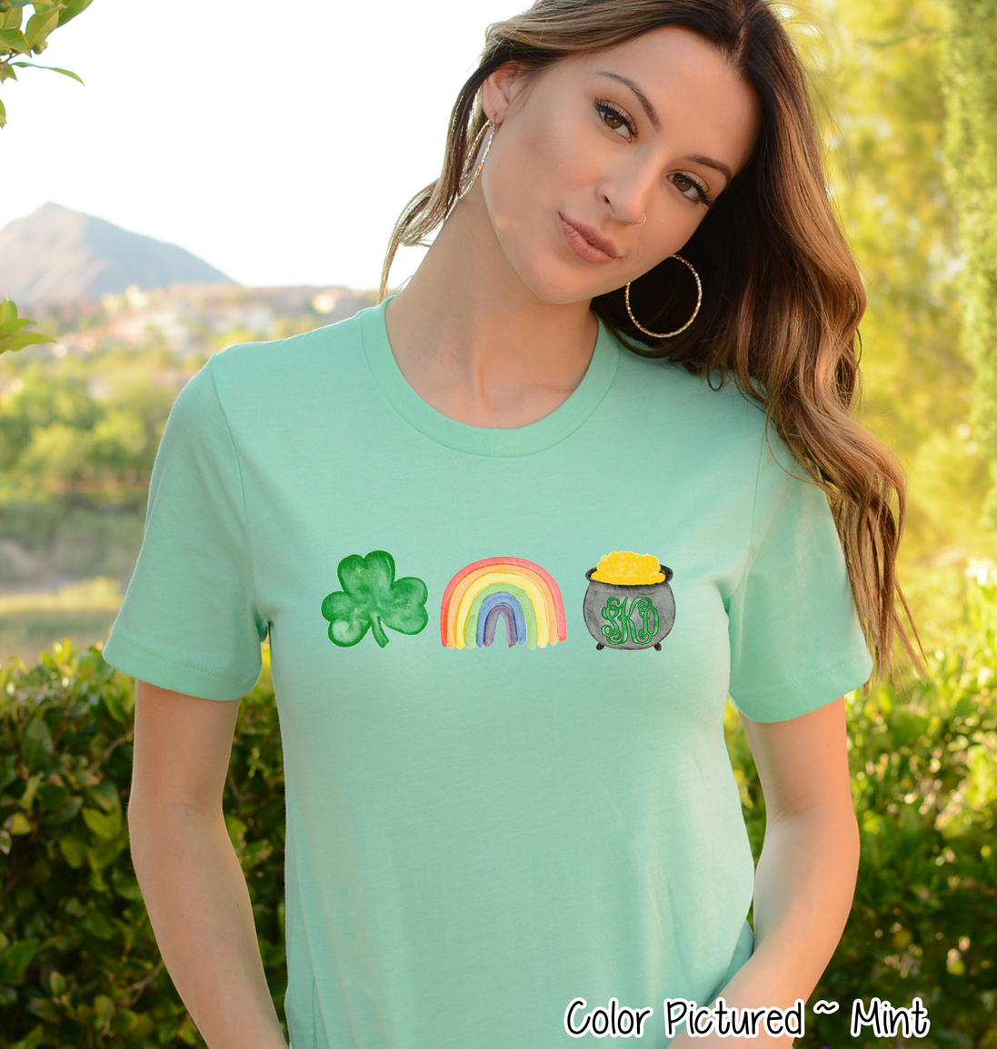 Monogram Shamrock Rainbow & Gold St Patricks Day Tee