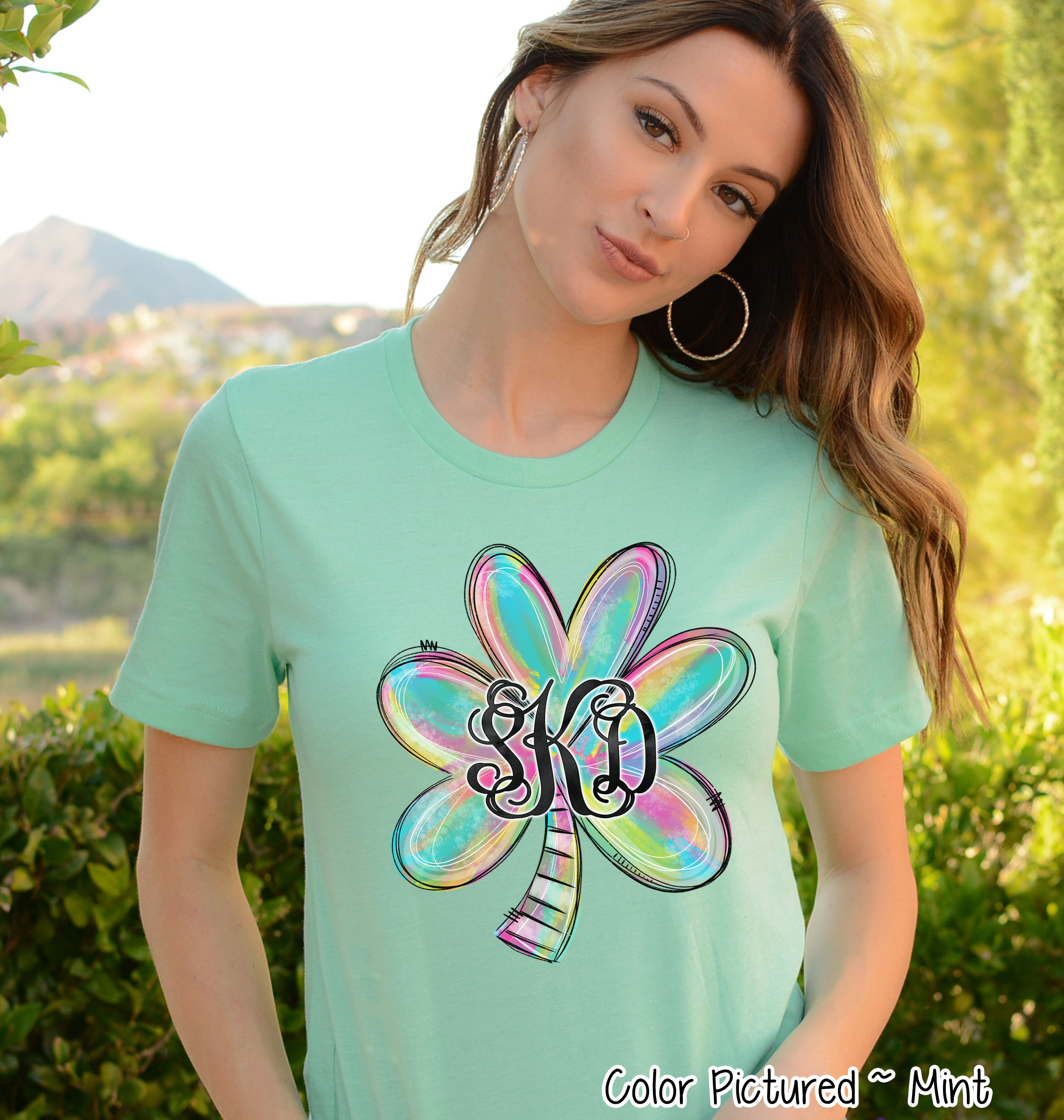 Monogram Colorful Watercolor Shamrock St Partricks Day Tee