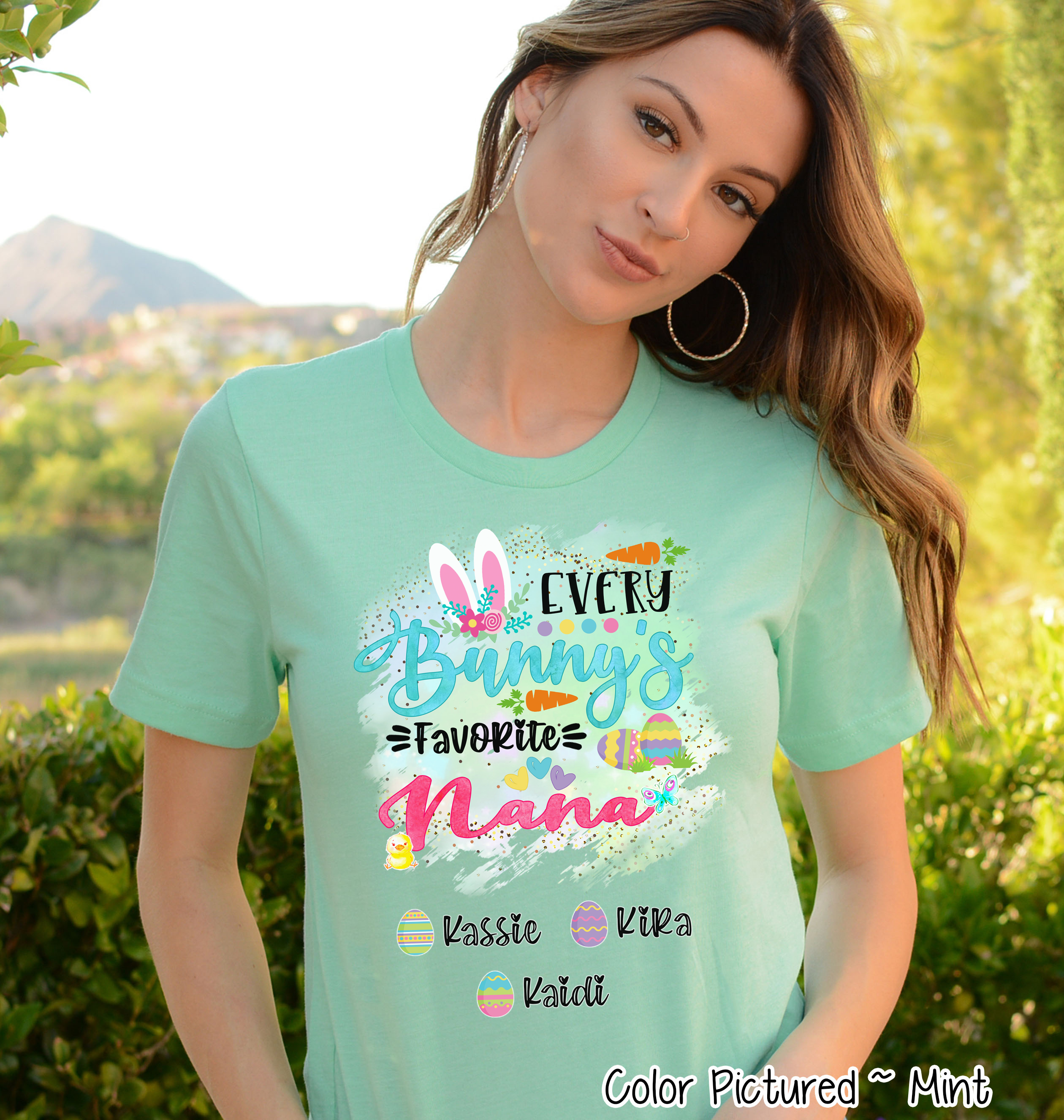Personalized Shirt For Nana Every Bunny's Favorite & Easter Eggs with Custom Grandkids Name Easter Day Tee