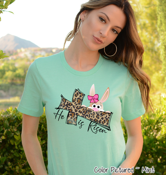 Risen Leopard Cross Easter Bunny Tee