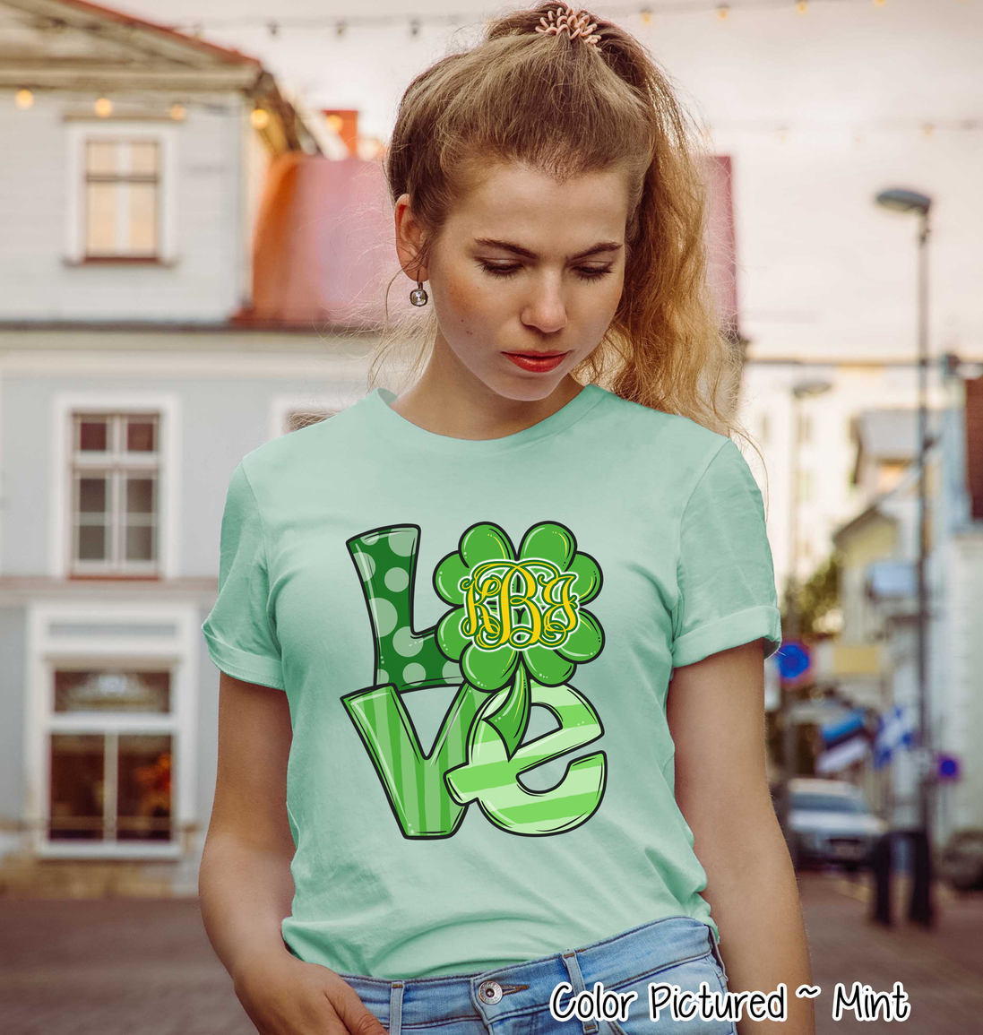 Monogram LOVE & Clover St Patricks Day Tee