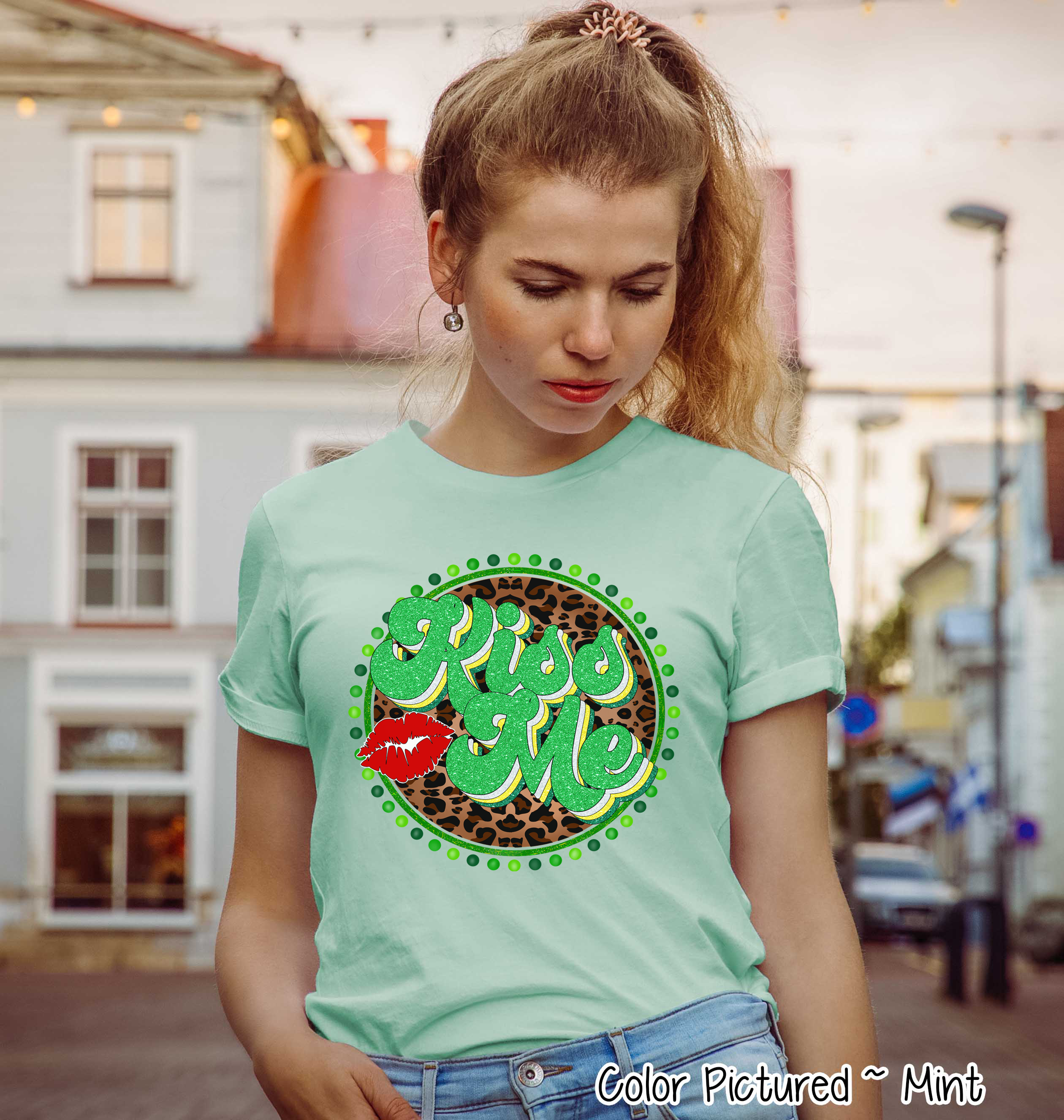 Retro Leopard Kiss Me St Patricks Day Tee