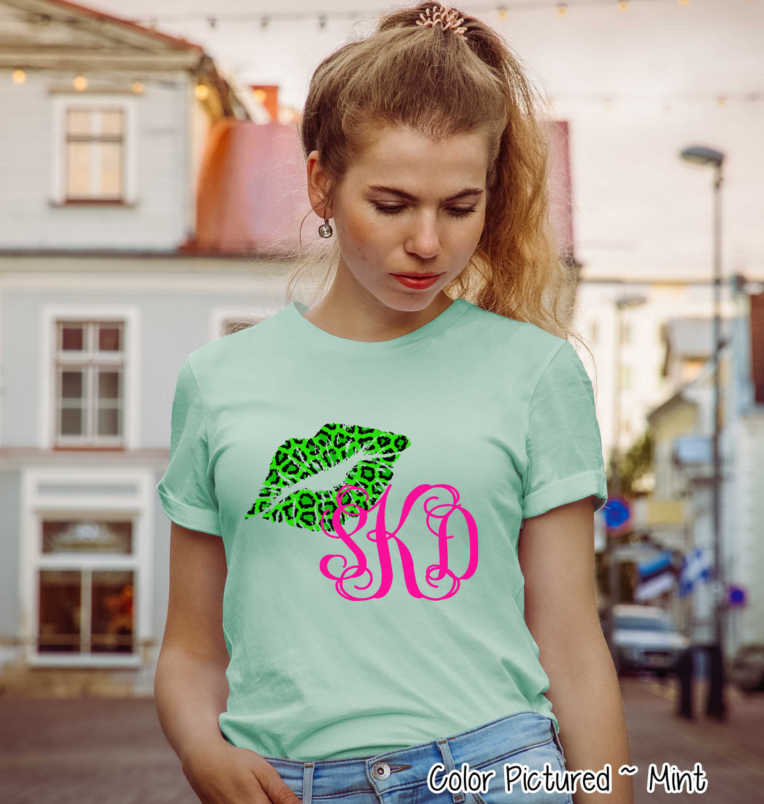 Monogram Leopard St Patricks Day Lips Tee