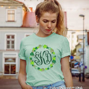 Monogram Watercolor Shamrock Wreath St Patricks Day Tee