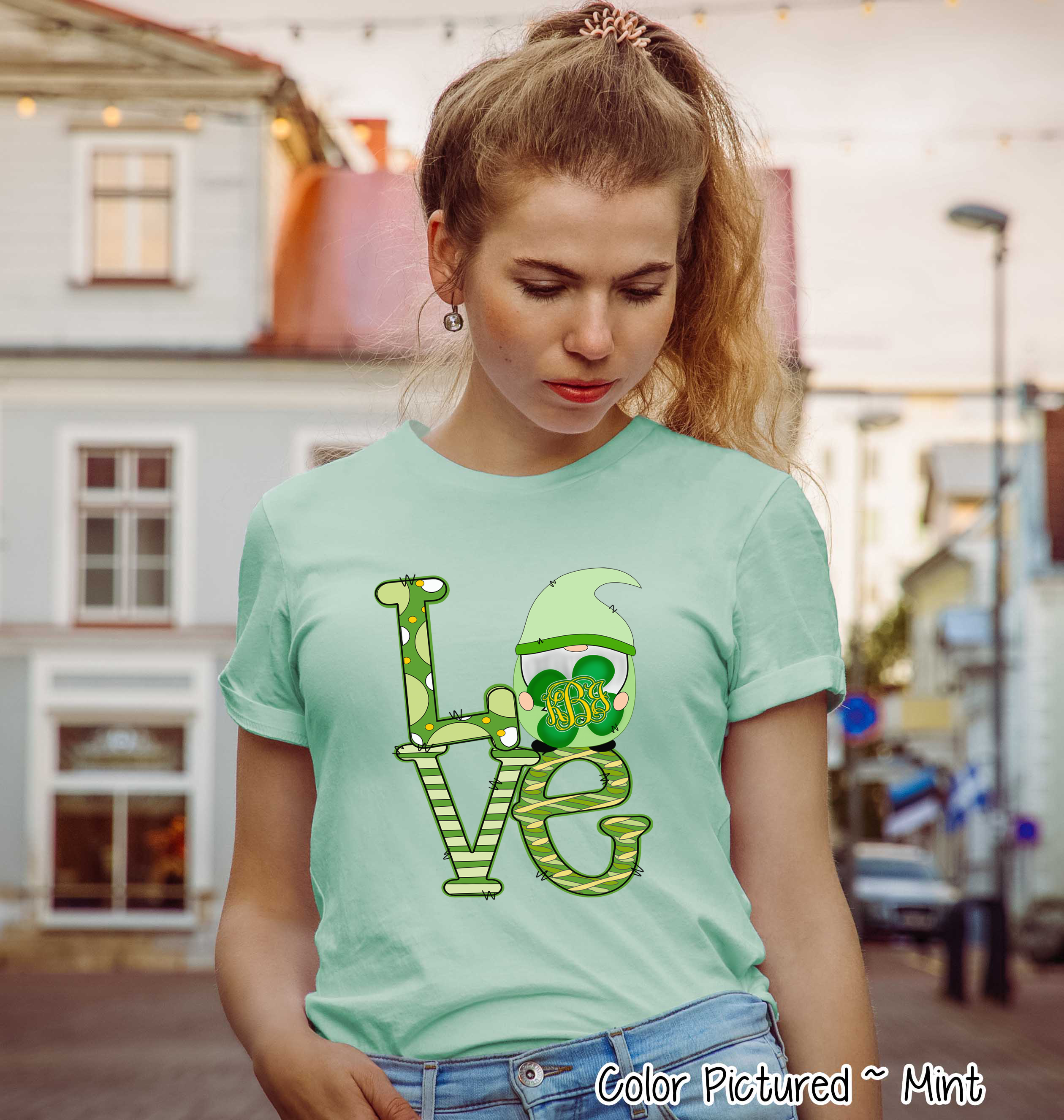 Monogram LOVE & Gnome St Patricks Day Tee