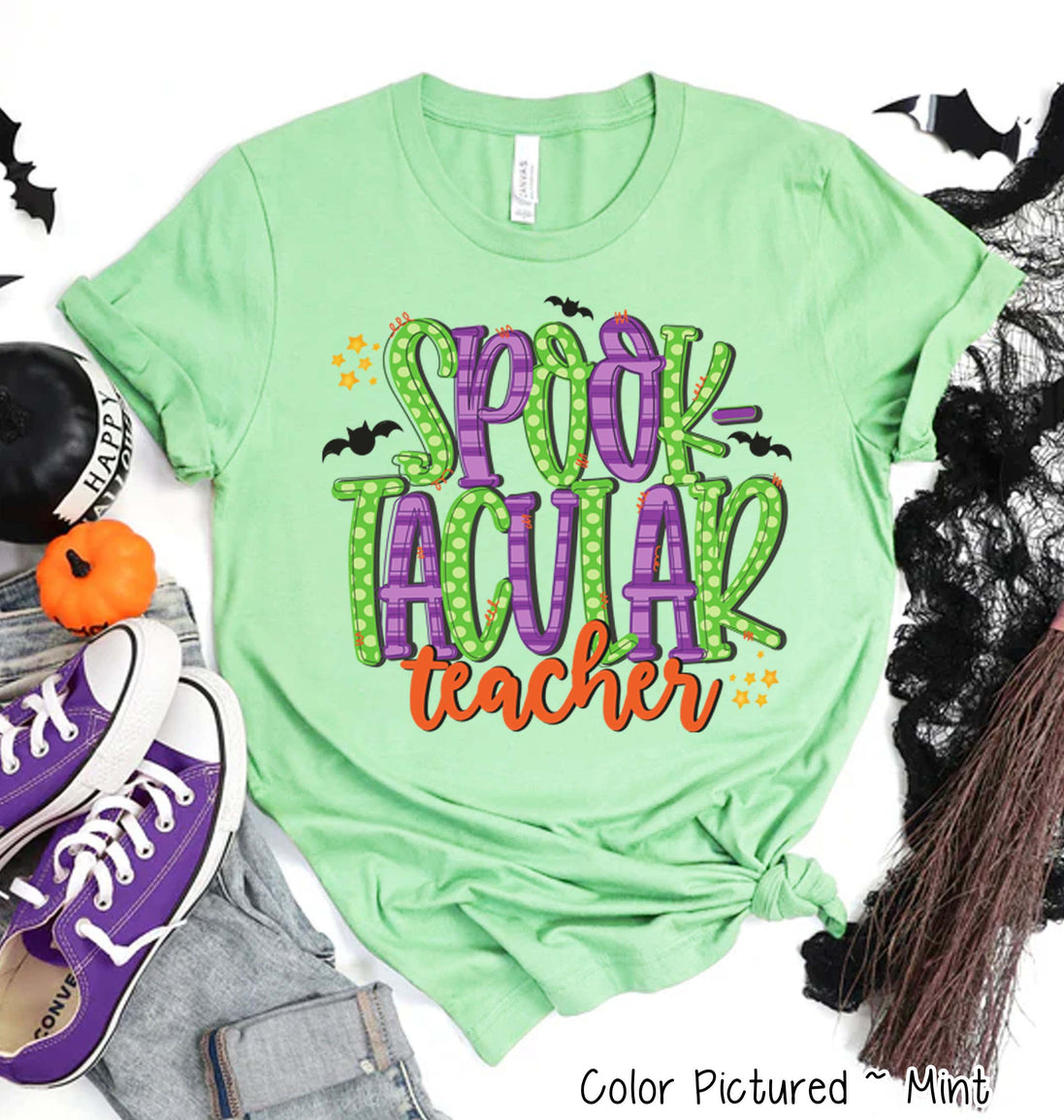 Spooktacular Teacher Doodle Letters Halloween Tee