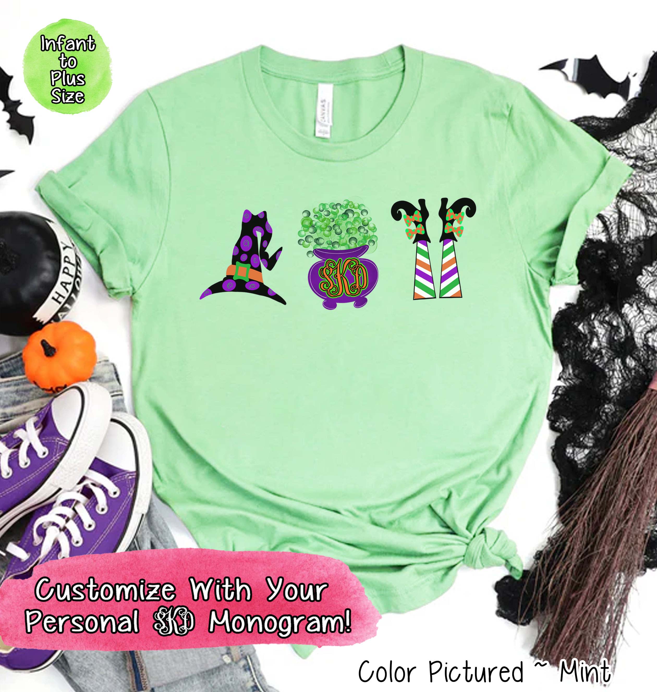 Monogram Witch Icons Halloween Tee