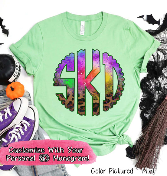 Big Monogram Watercolor & Leopard Halloween Tee