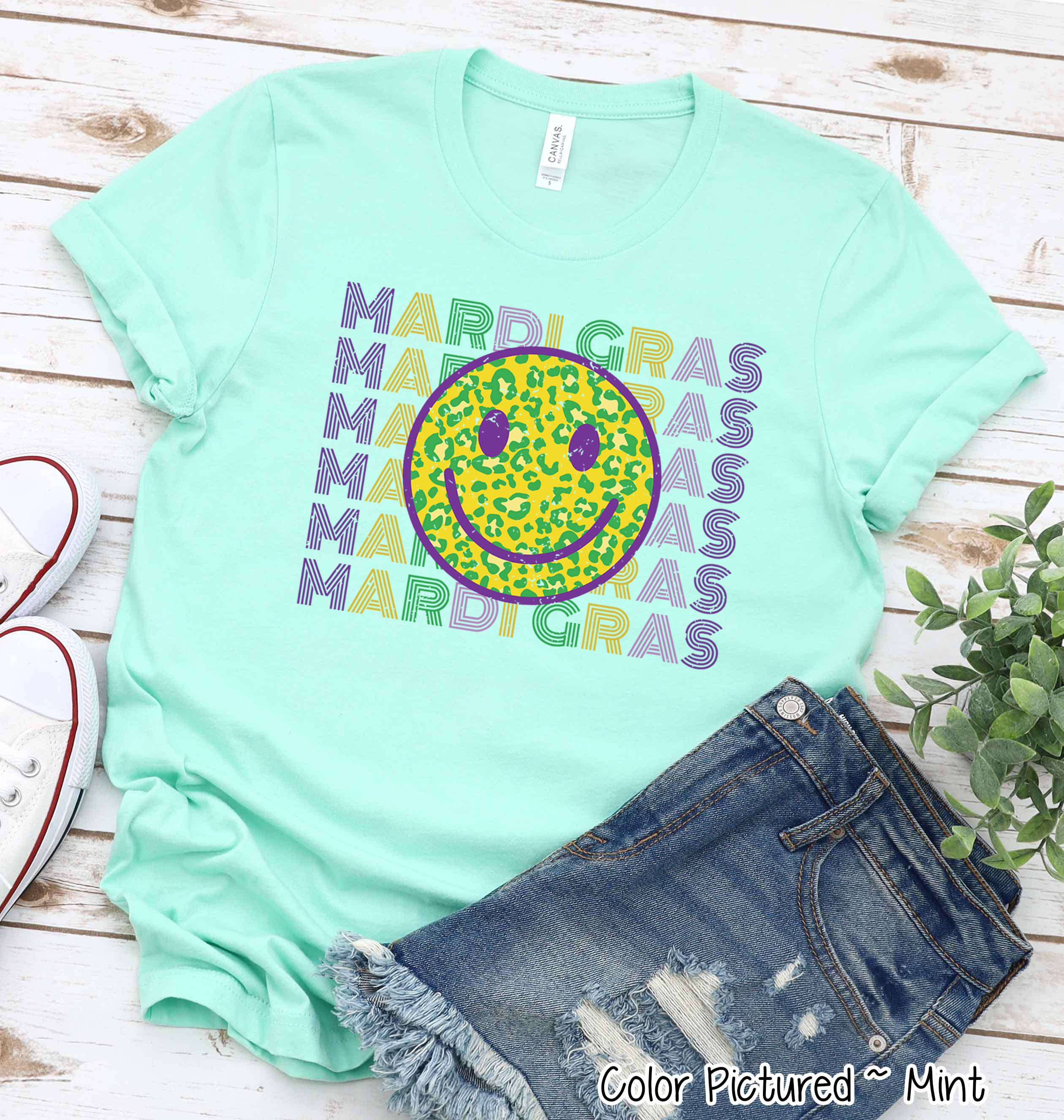 Smiley Face Happy Face Mardi Gras Tee