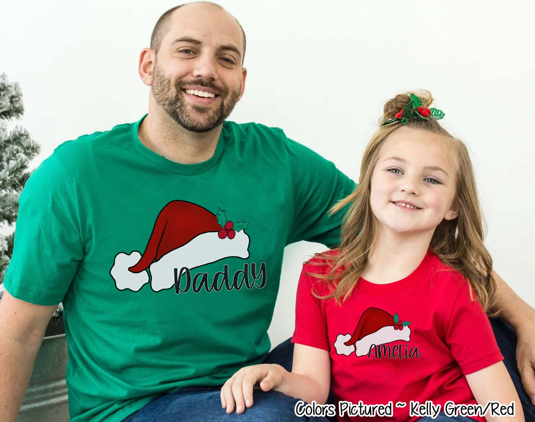 Personalized Family Matching Group Red Santa Hat Tee