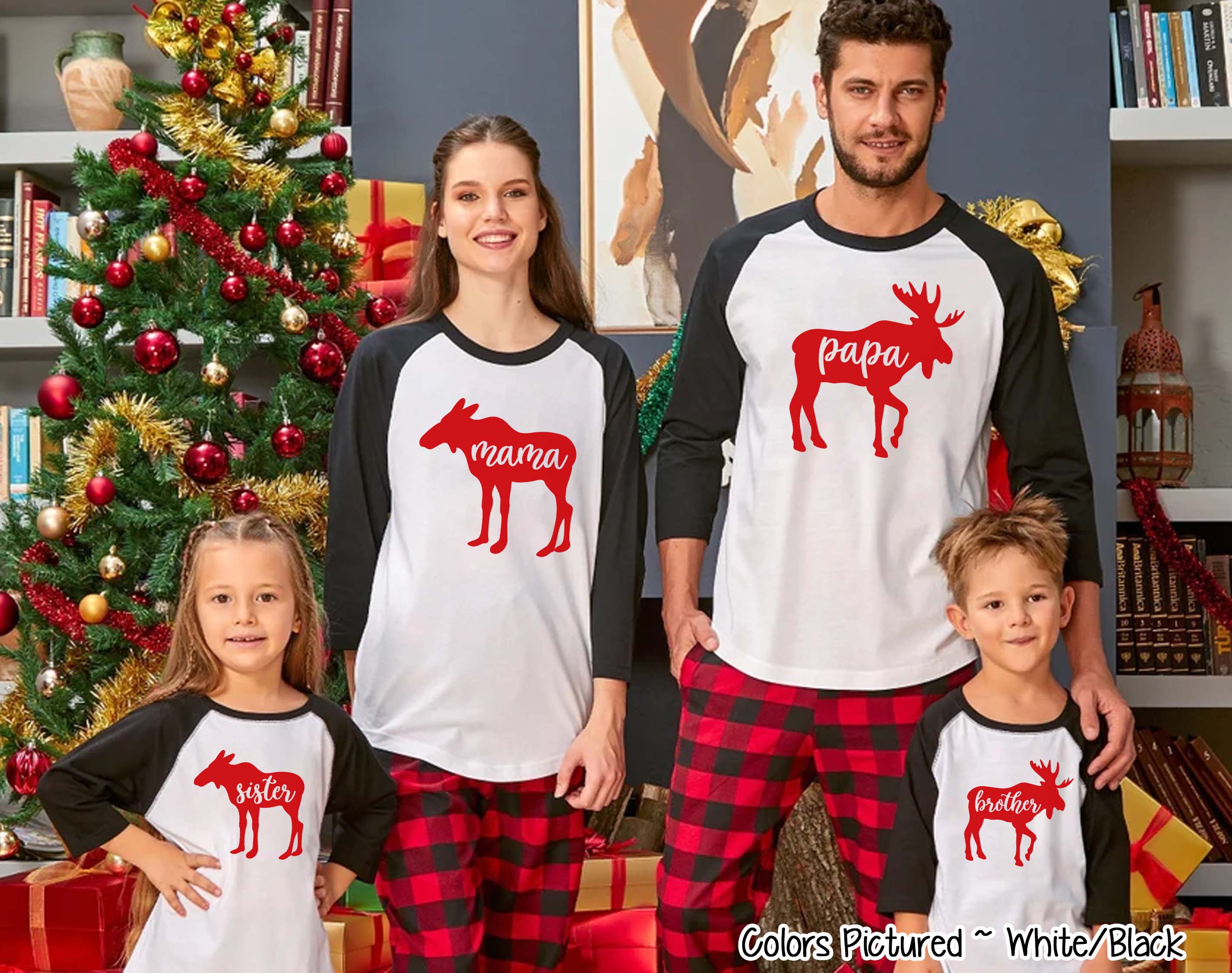 Personalized Family Matching Group Moose Christmas Raglan Tee
