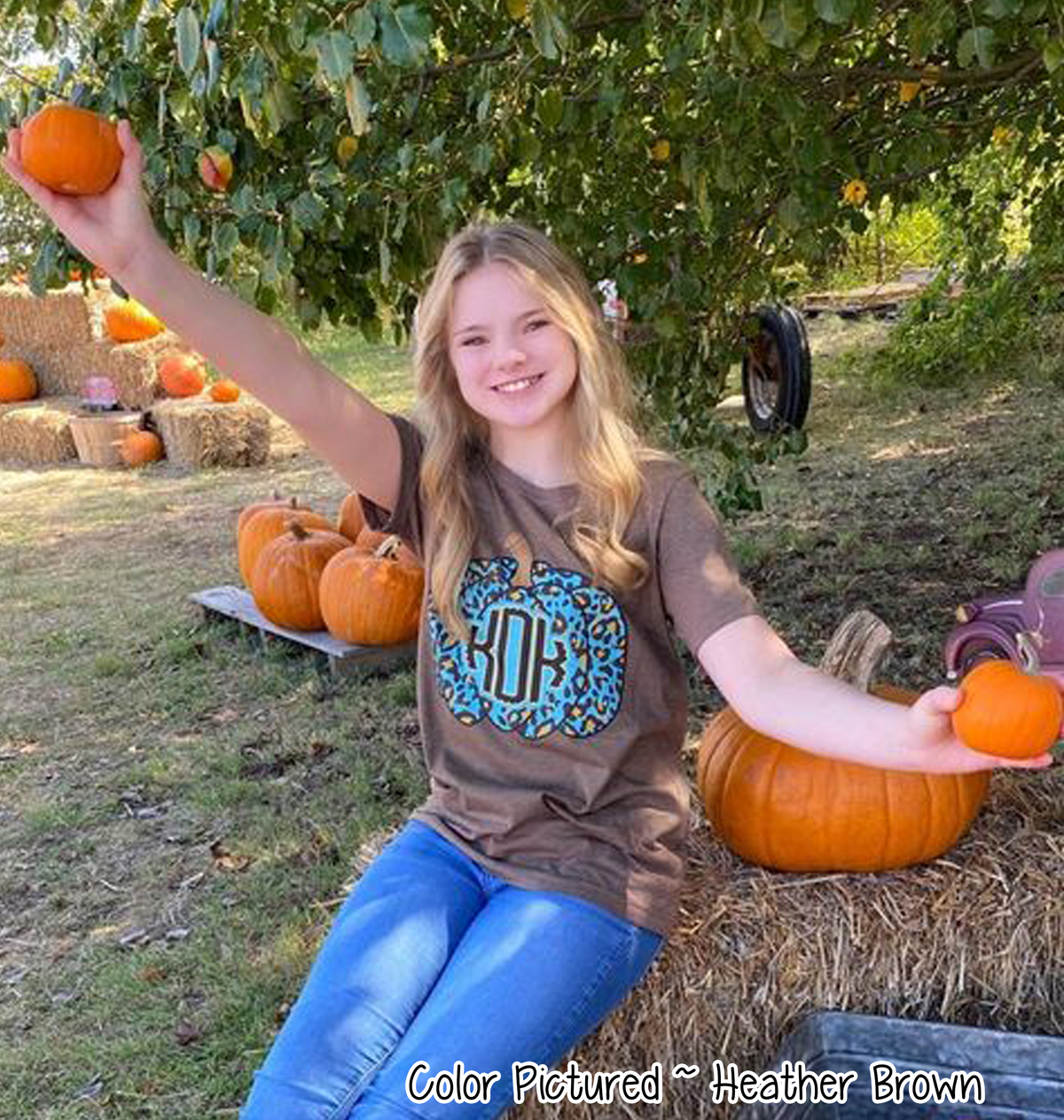 Blue Leopard Monogram Pumpkin Fall Tee