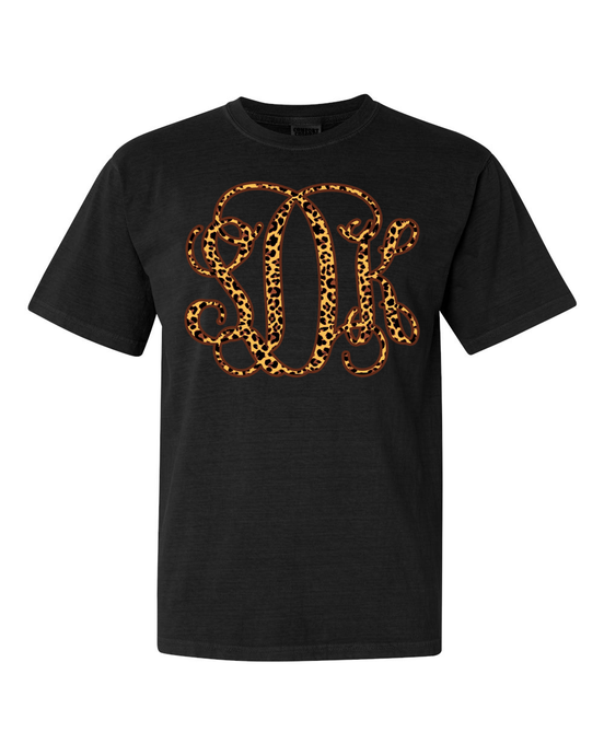 Leopard Print BIG Monogram Tee - Too Cute Custom Designs