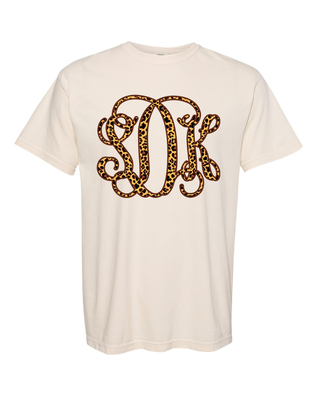 Leopard Print BIG Monogram Tee - Too Cute Custom Designs