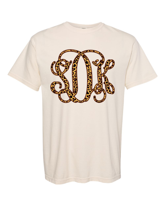 Leopard Print BIG Monogram Tee - Too Cute Custom Designs