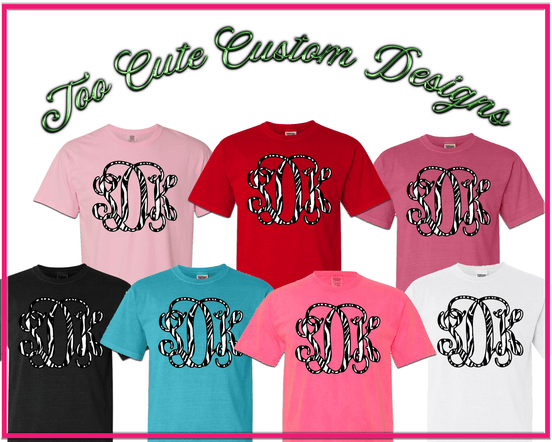 Zebra Print BIG Monogram Tee - Too Cute Custom Designs