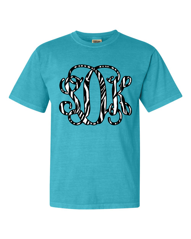 Zebra Print BIG Monogram Tee - Too Cute Custom Designs