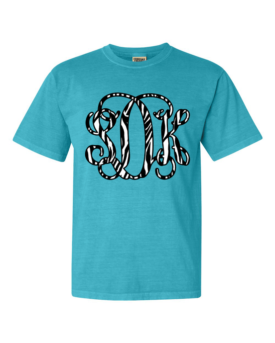 Zebra Print BIG Monogram Tee - Too Cute Custom Designs