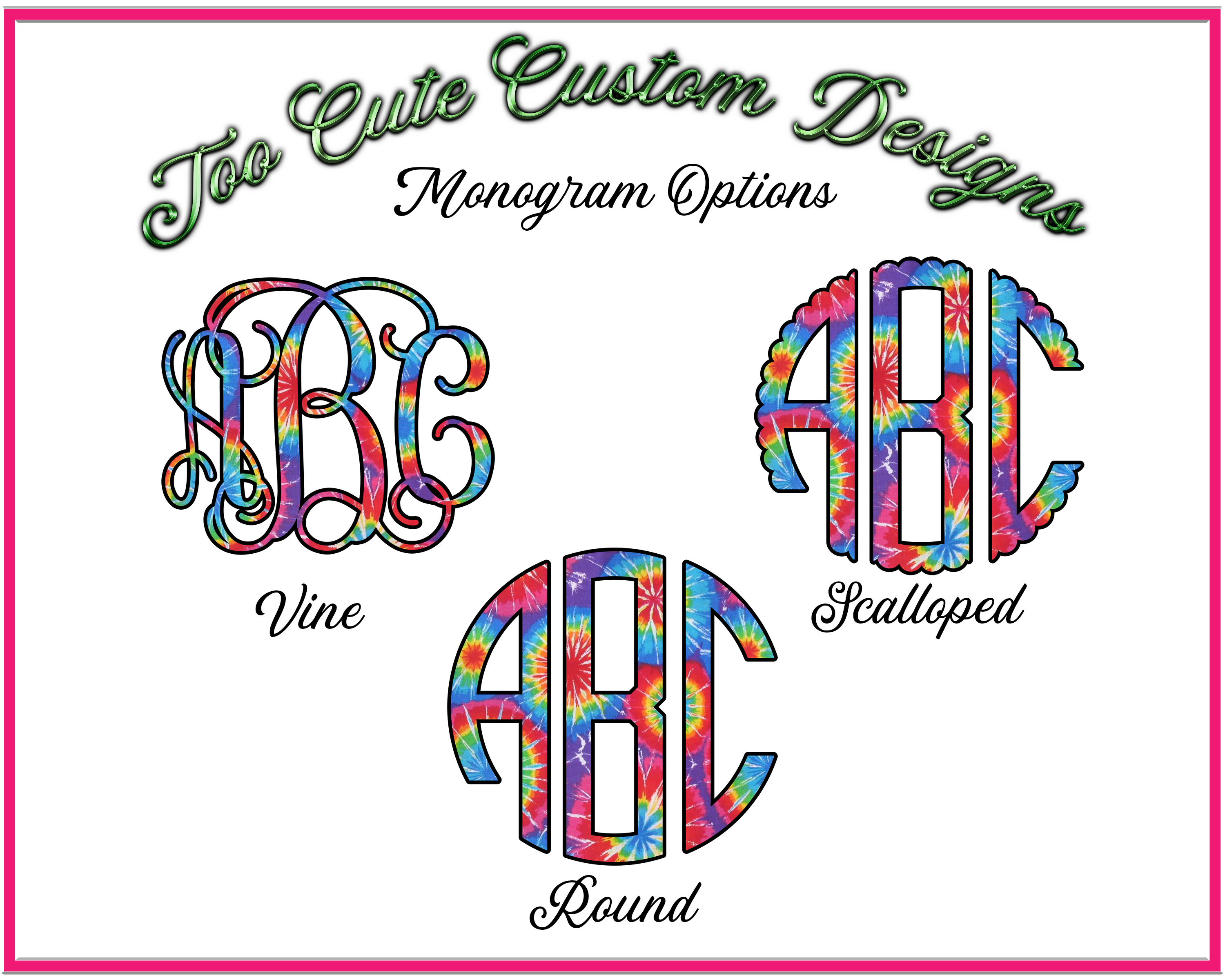 Primary Tie Dye BIG Monogram Tee - Too Cute Custom Designs