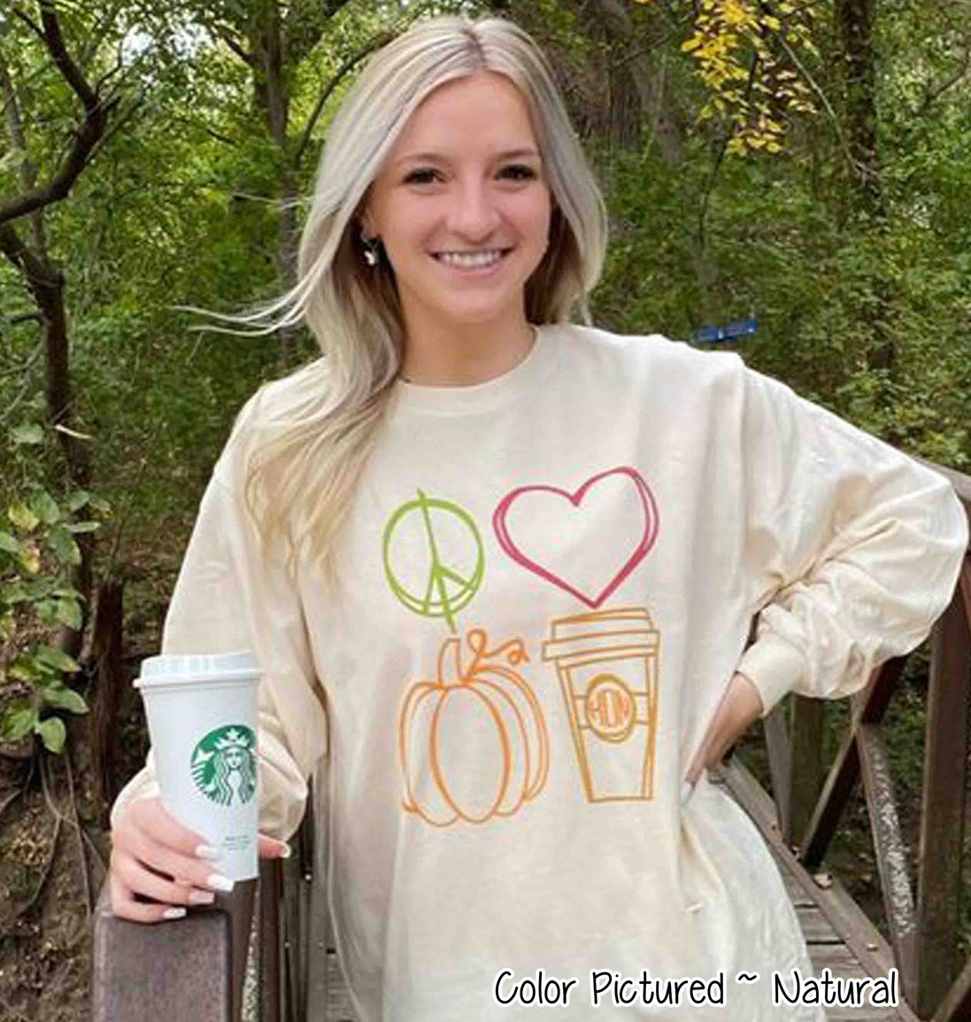 Peace Love Pumpkin Latte Monogram Fall Tee