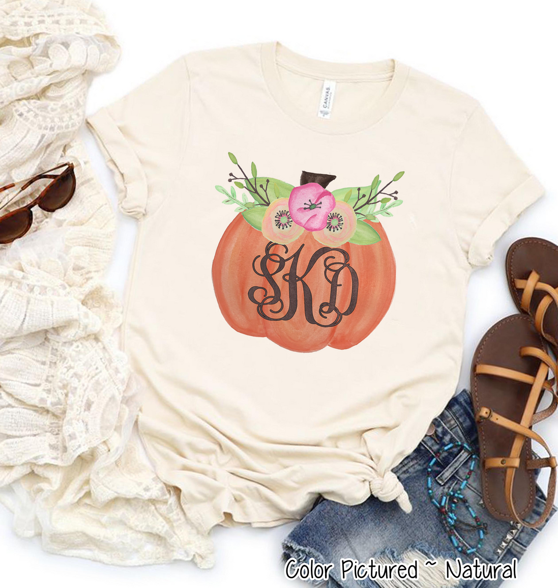 Floral Pumpkin Monogram Fall Tee