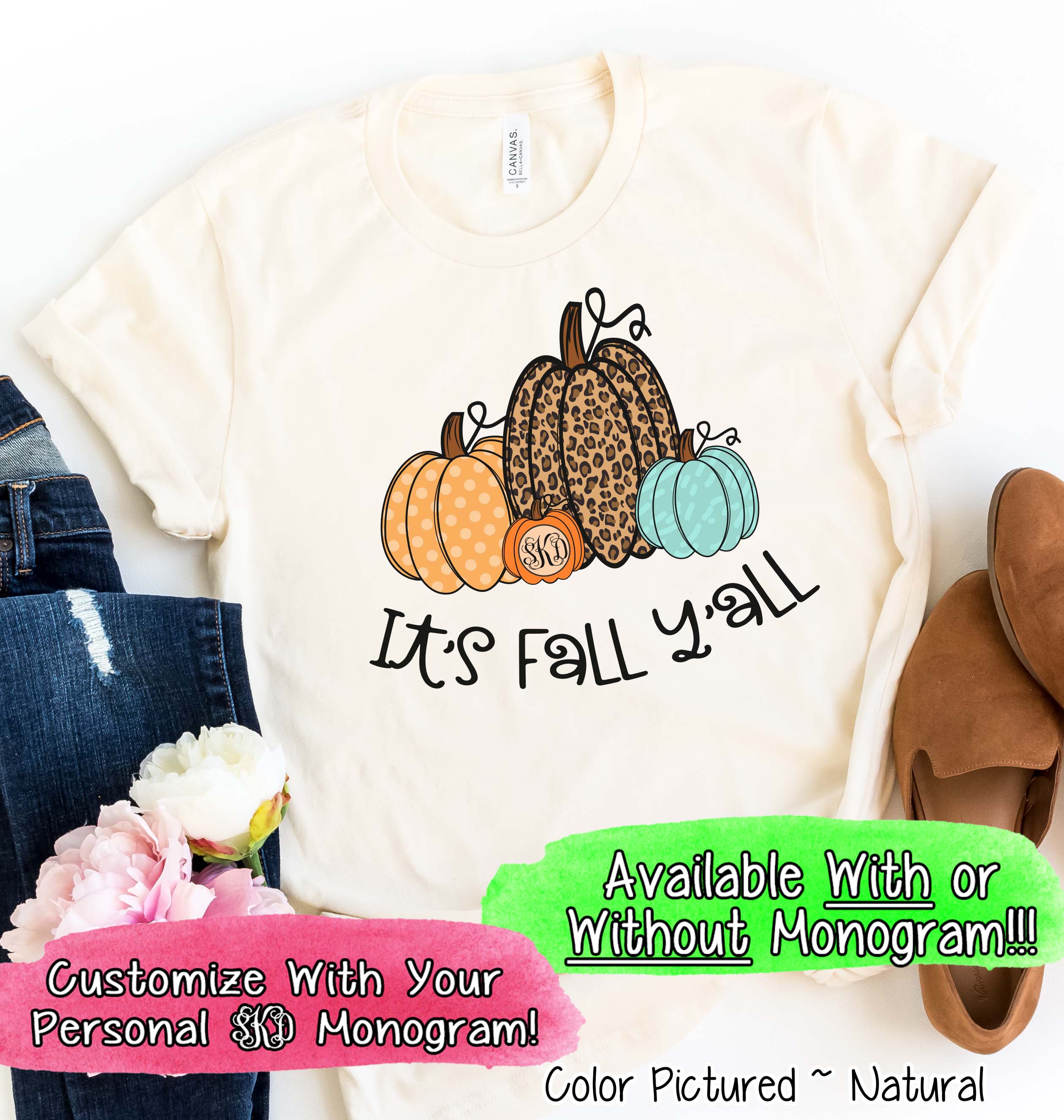 It's Fall Yall Monogram Pumpkin Fall Tee
