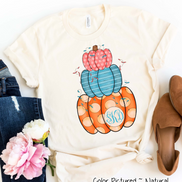 Colorful Stack of Cute Pumpkins with Monogram Fall Tee