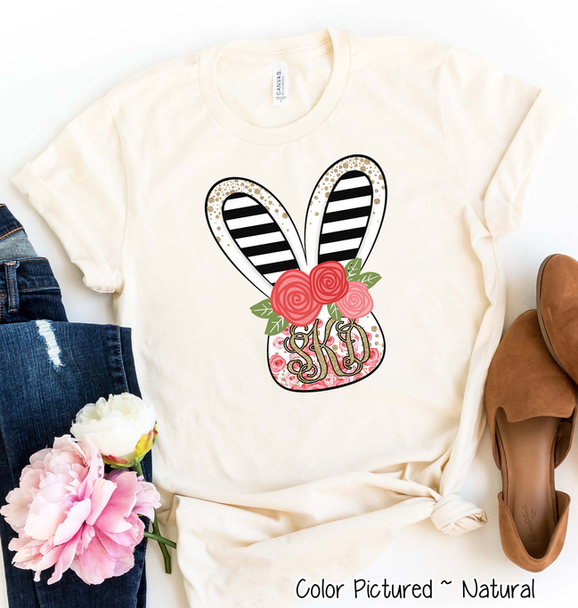 Monogram Rose and Black Bunny Head Easter Tee
