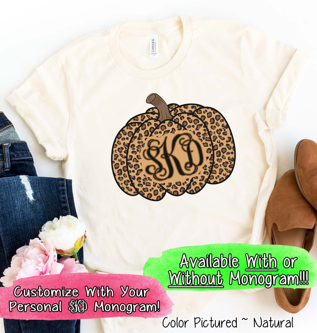 Leopard Monogram Pumpkin Fall Tee