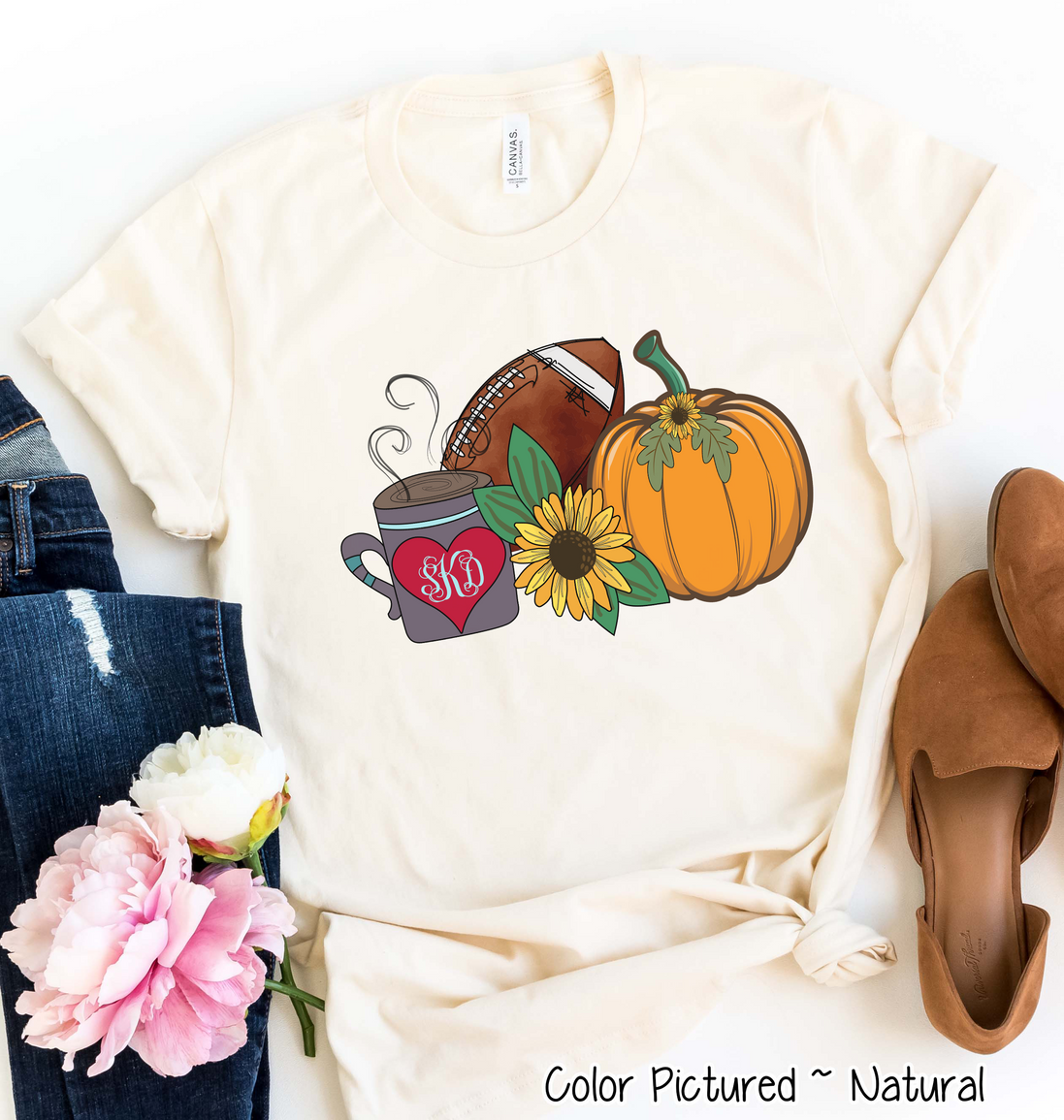 Latte Football and Pumpkin Monogram Fall Tee
