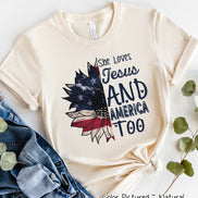 She Loves Jesus & America Too Patriotic Sunflower Tee
