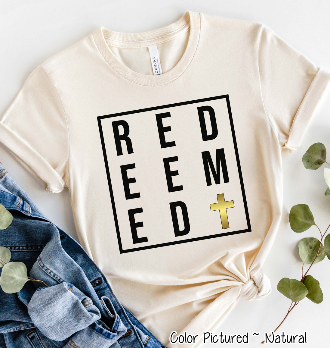 Redeemed with Gold Cross Easter Tee
