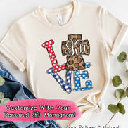Patriotic LOVE with Leopard Cross Monogram Tee