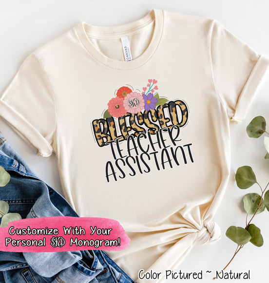 Monogram Blessed Leopard School Staff Tee