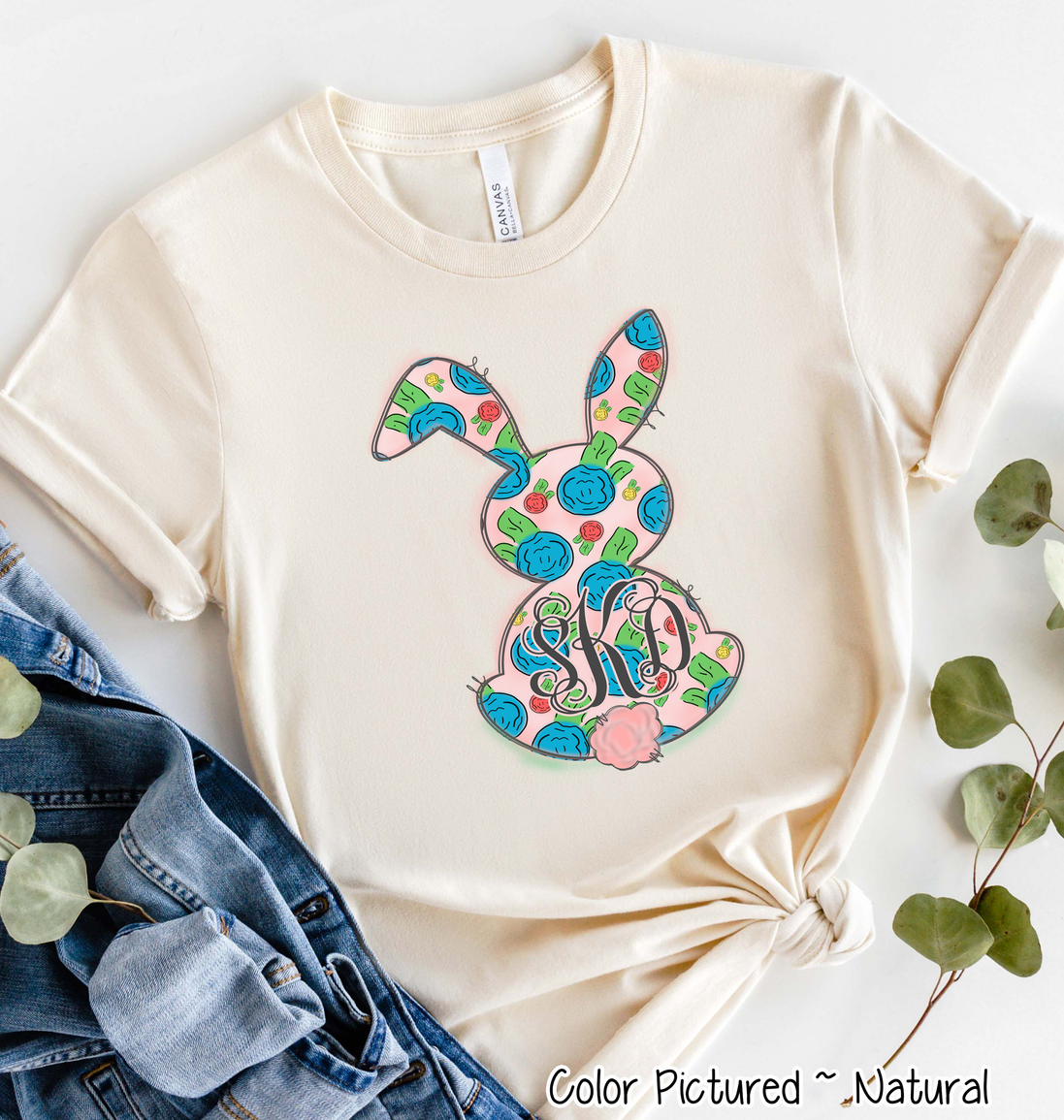 Monogram Fun Floral Bunny Easter Tee