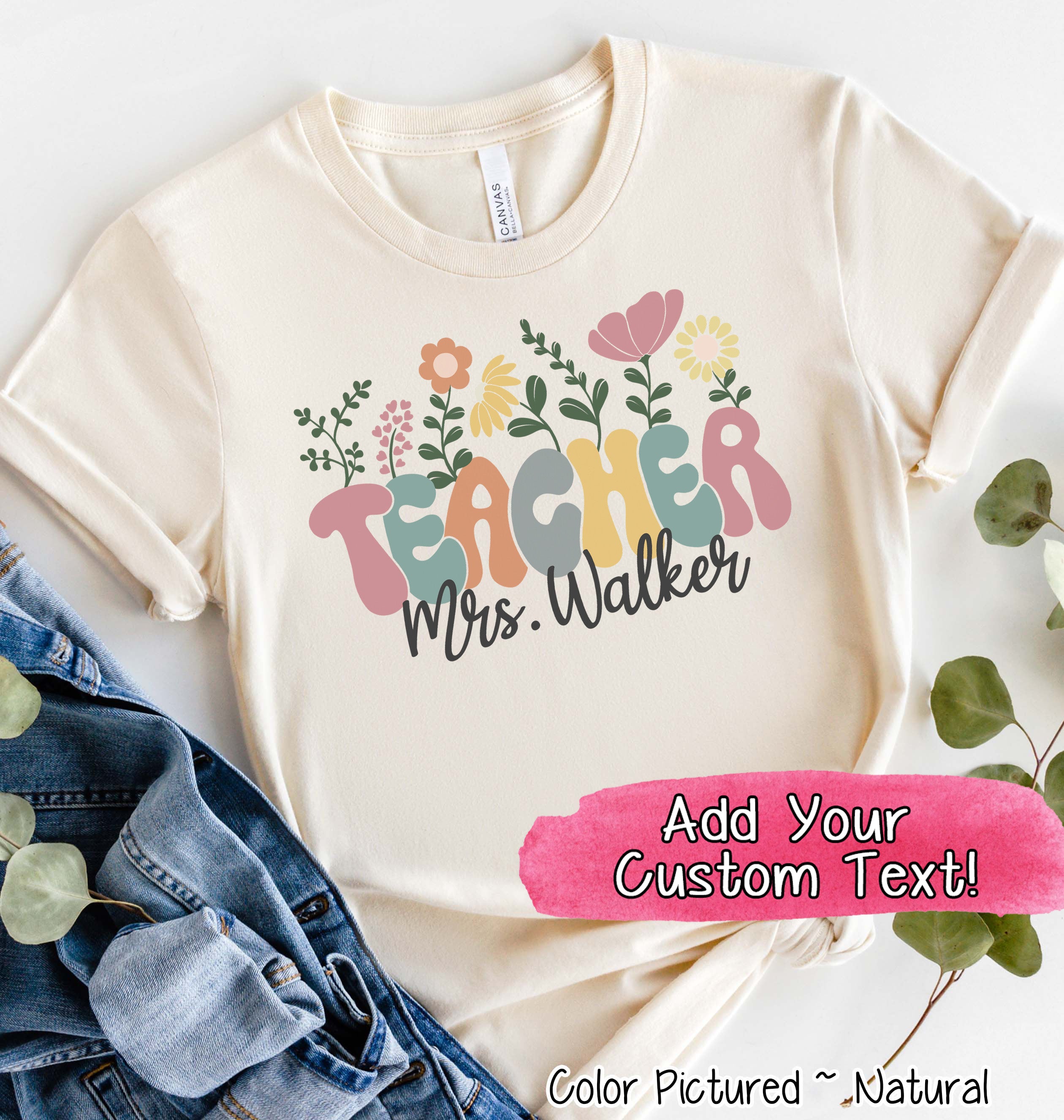 Personalized Floral Teacher Tee