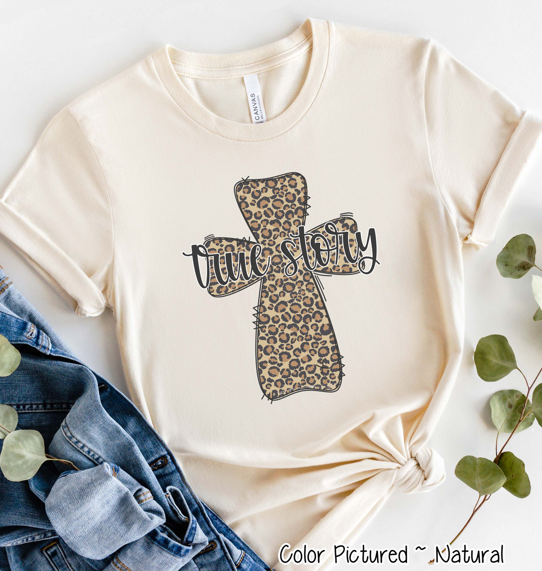 True Story Distressed Leopard Cross Easter Tee