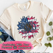 Patriotic Red White & Blue Sunflower Monogram Tee