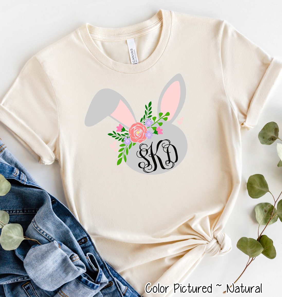 Monogram Floral Bunny Head Easter Tee