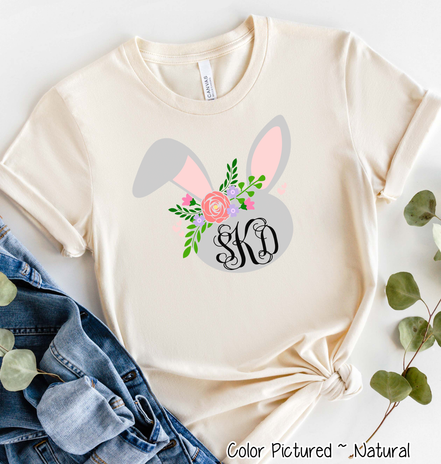 Monogram Floral Bunny Head Easter Tee