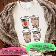 Monogrammed Leopard and Plaid Coffe Cup Christmas Tee