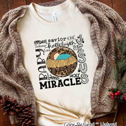 Baby Jesus Typography Word Art Christmas Tee
