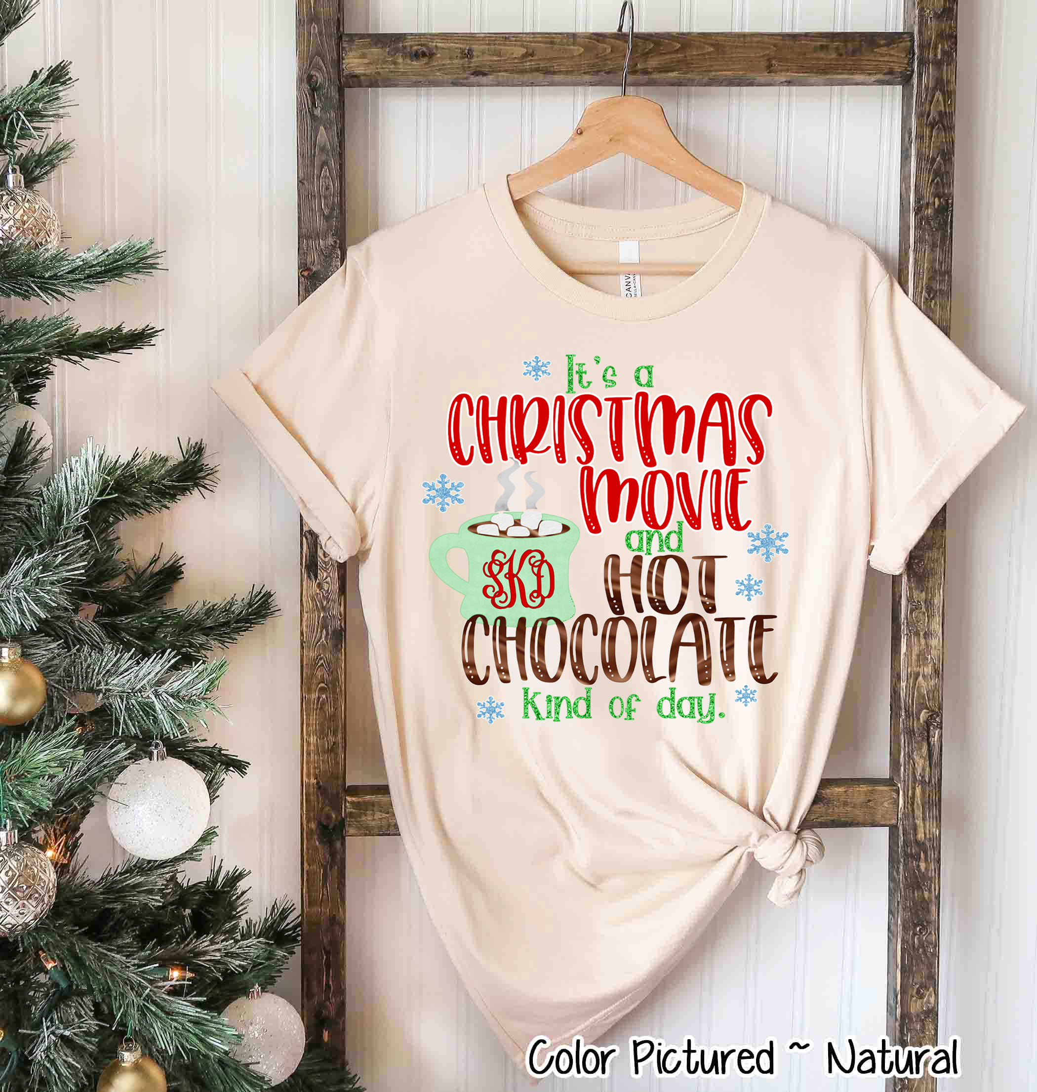 Monogram Christmas Movie & Hot Chocolate Tee