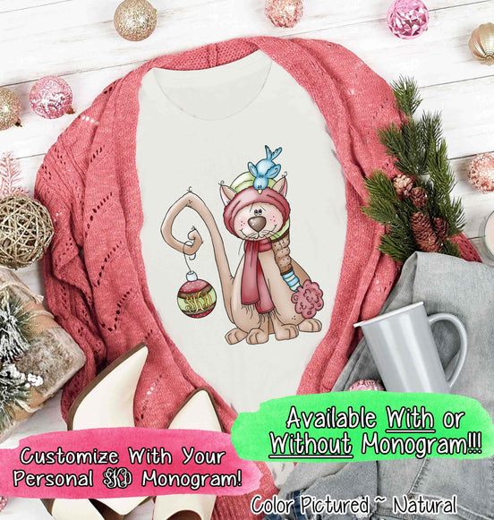 Monogrammed Christmas Cat Tee